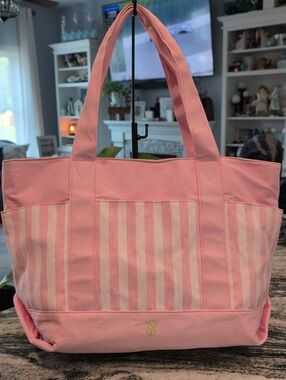Victoria's Secret Pink and White Striped Canvas Tote